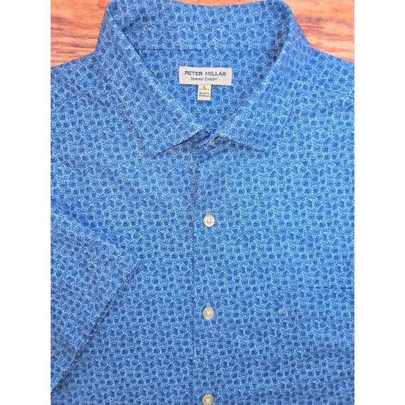 Peter Millar Summer Comfort Mens Large Blue Floral Short Sleeve Shirt - Picture 4 of 7